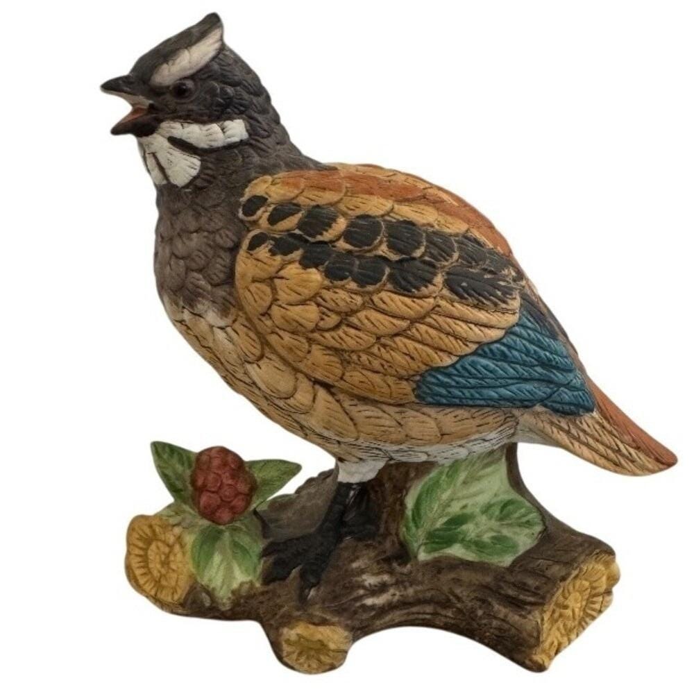 Norcrest Ceramic Quail Bird Figurine on Log with Berries Hand Painted‎ Taiwan